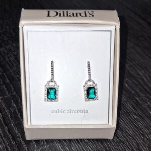 Silver and Green Cubic Zirconia Earrings